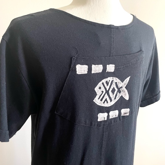 Vintage Cover Charge Ocean Hand Printed Tunic Dress, Large Black White - Picture 6 of 12